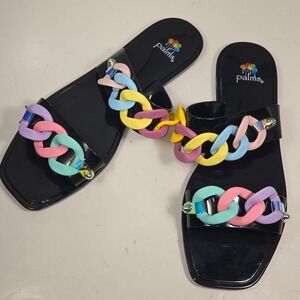 Palms Black Jelly Sandals Pastel Rainbow Chunky Chain Slides 9M